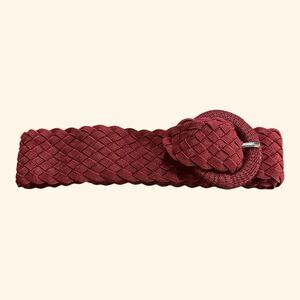 Women’s Woven Stretch Belt Red Fabric Circle Buckle One Size